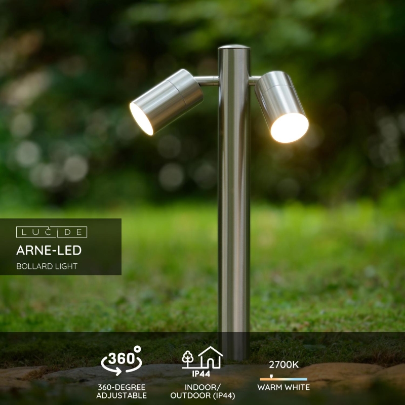 Lucide ARNE-LED - Stĺpové svietidlo Vonkajšie - Ø 6,3 cm - LED - GU10 - 2x5W 2700K - IP44 - Satin Chrome